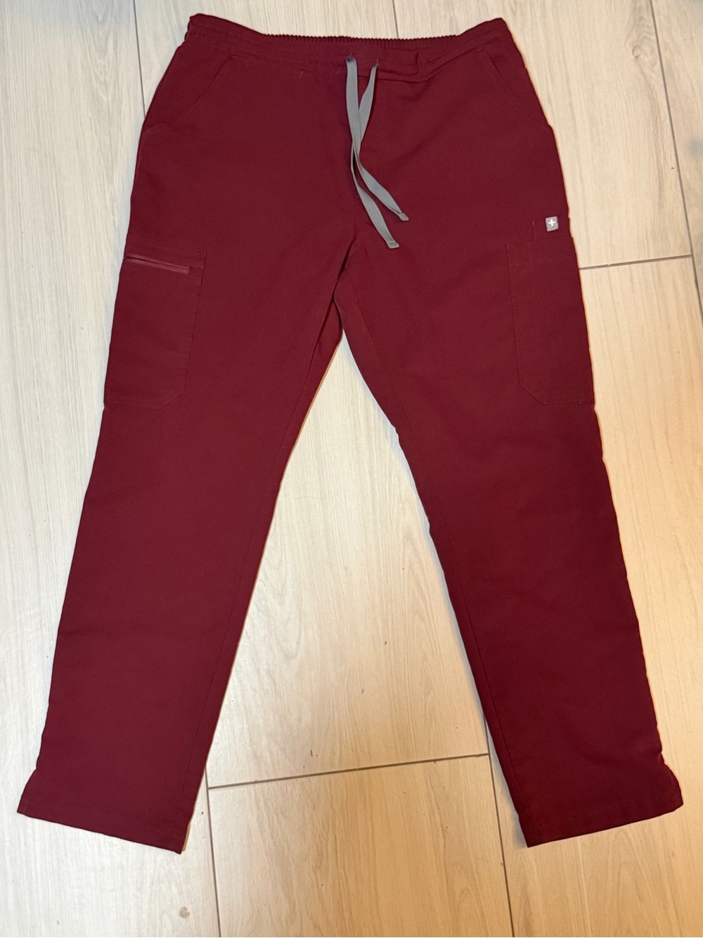 Figs Women's Maroon Straight-Leg Scrub Pants with Gray Drawstring Yola